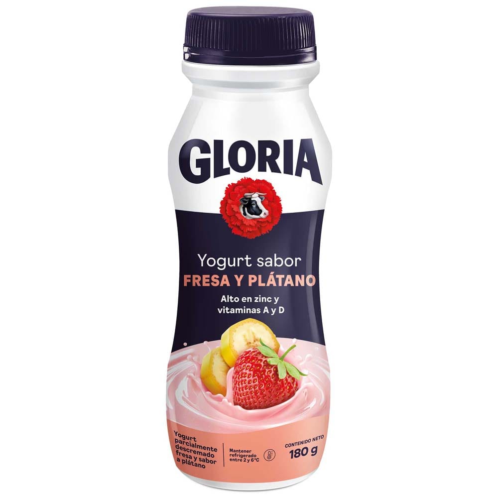 Yogurt GLORIA Parcialmente Descremado Sabor a Fresa y Plátano Botella 180g