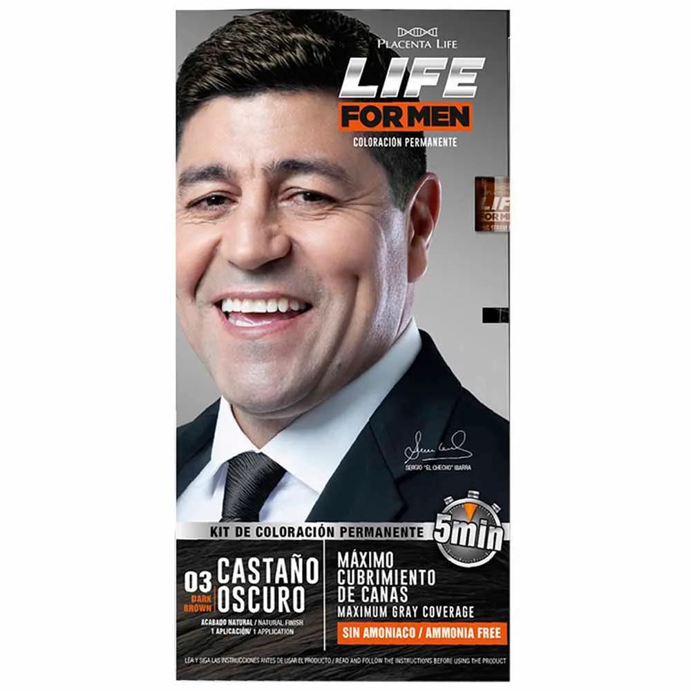 Tinte para Cabello LIFE FOR MEN 03 Castaño Oscuro Caja 7un