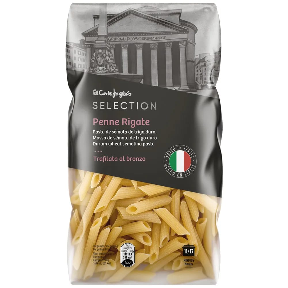 Macarrones EL CORTE INGLÉS SELECTION Penne Rigate Bolsa 500g