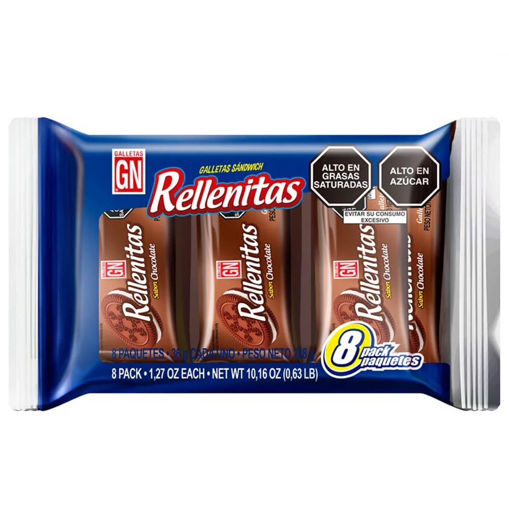 Galletas Sandwich de Chocolate GN RELLENITAS con Crema Sabor a Vainilla Paquete 8un