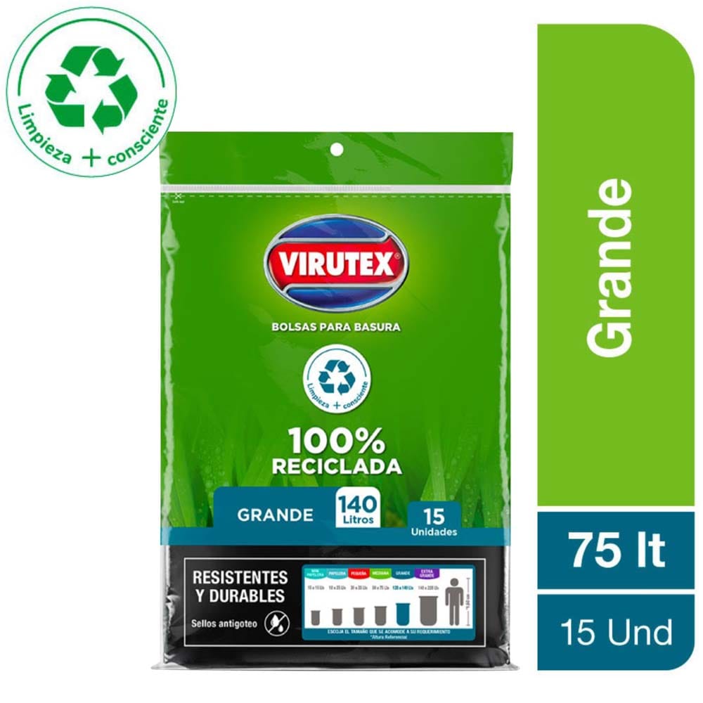 Bolsa para Basura 140L x15un VIRUTEX Compostable