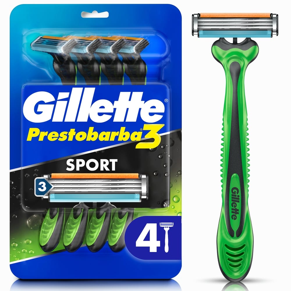 Máquina de Afeitar Desechable GILLETTE Sport con 3 Hojas Afeitada al Ras Paquete 4un