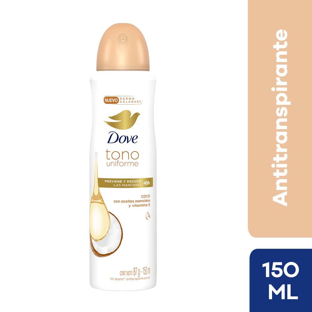 Desodorante para Mujer en Aerosol DOVE Tono Uniforme Coco Frasco 150ml