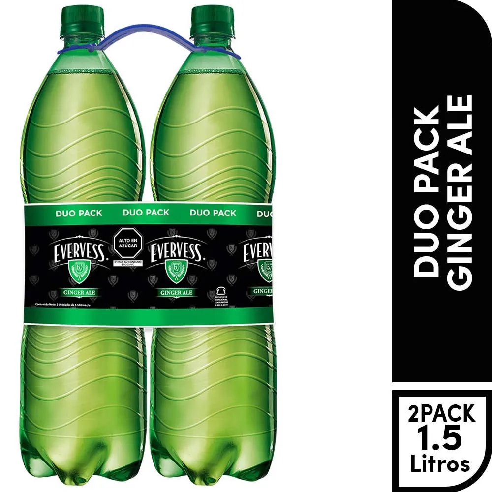 Gaseosa EVERVESS Ginger Ale Botella 1.5L Pack 2un