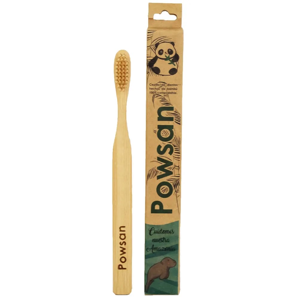 Cepillo de Dientes de Bambú POWSAN 100% Compostable Caja 1un