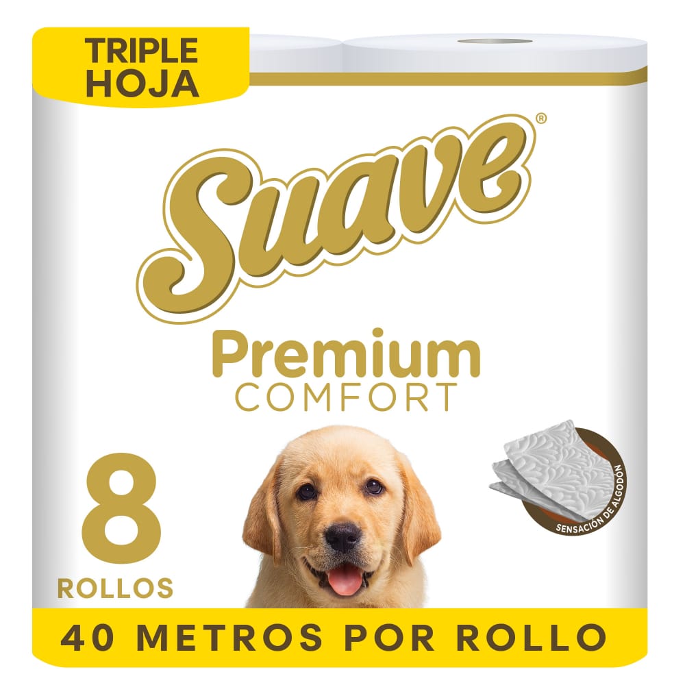 Papel Higiénico SUAVE Premium Comfort Triple Hoja 40 metros Paquete 8un