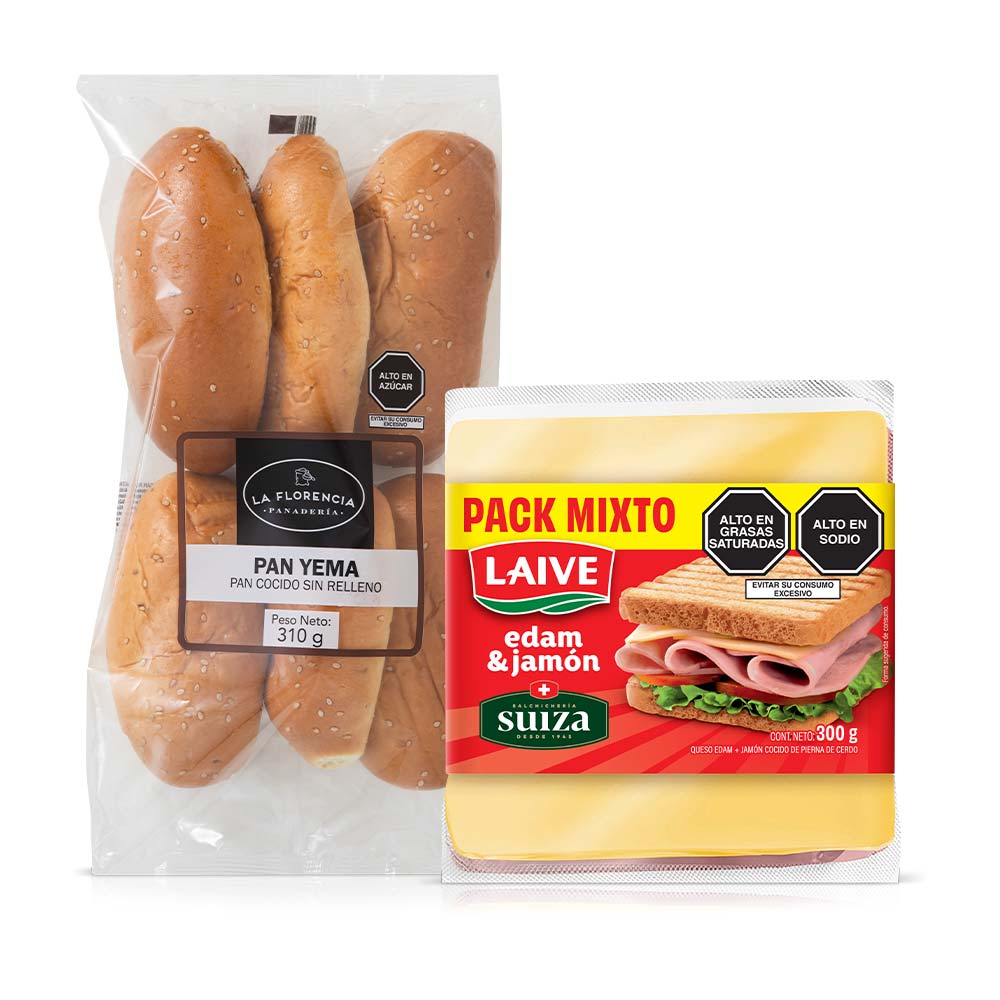 Pack Pan de Yema LA FLORENCIA Bolsa 310g + Pack Mixto Queso Edam + Jamón Americano LAIVE Paquete 300g