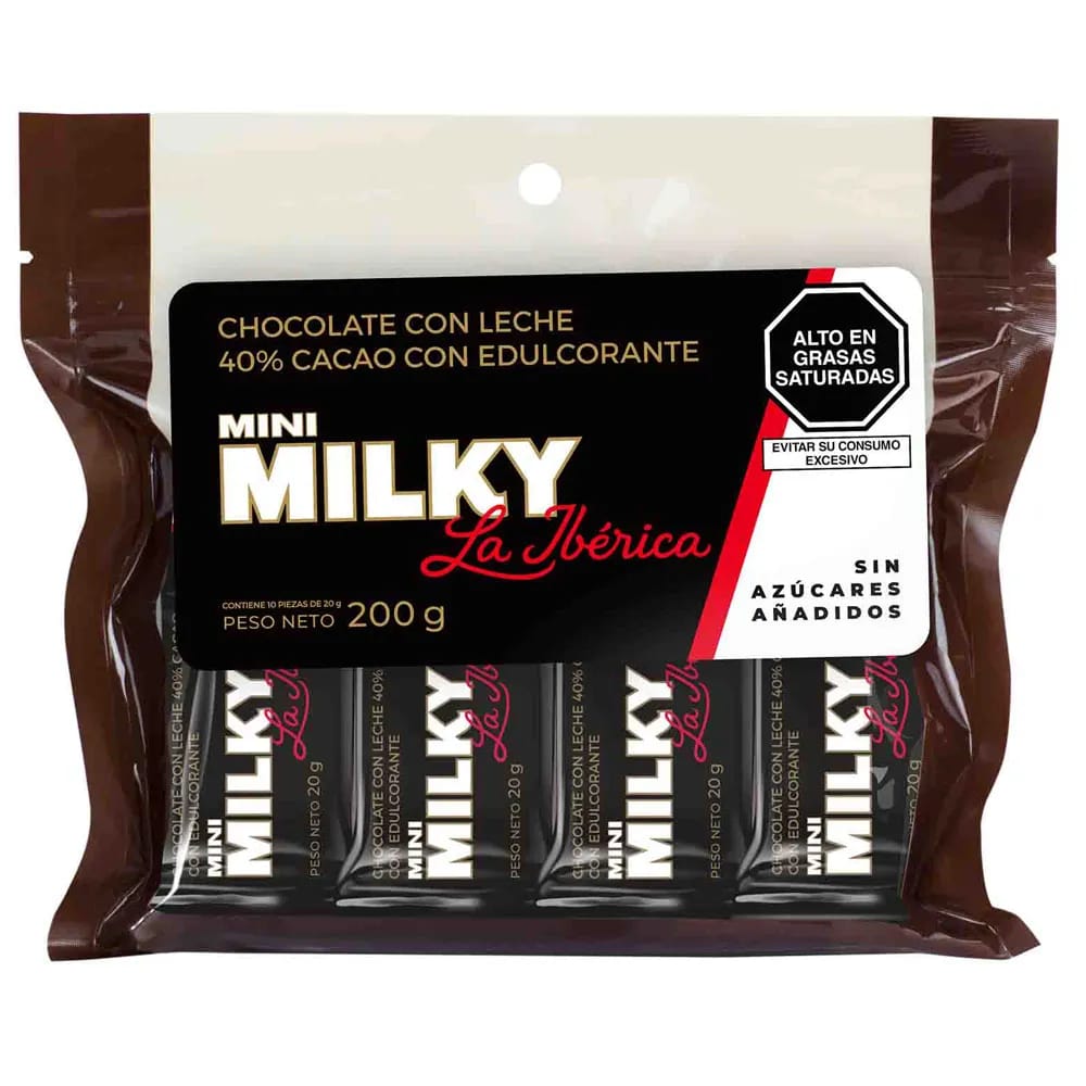 Chocolates LA IBERICA Mini Milky Sin Azúcar Paquete 10un Bolsa 200g
