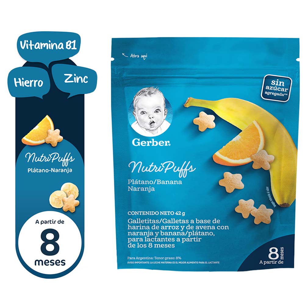 Galletas Nutrisnack GERBER Plátano y Naranja Sobre 42g