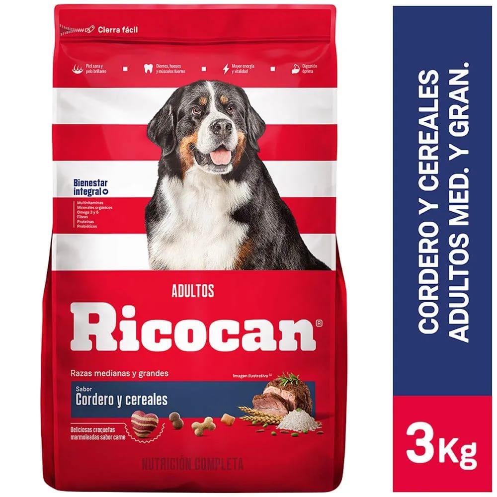 Alimento para Perro RICOCAN Adulto Medianos y Grandes Sabor Cordero y Cereales Bolsa 3Kg