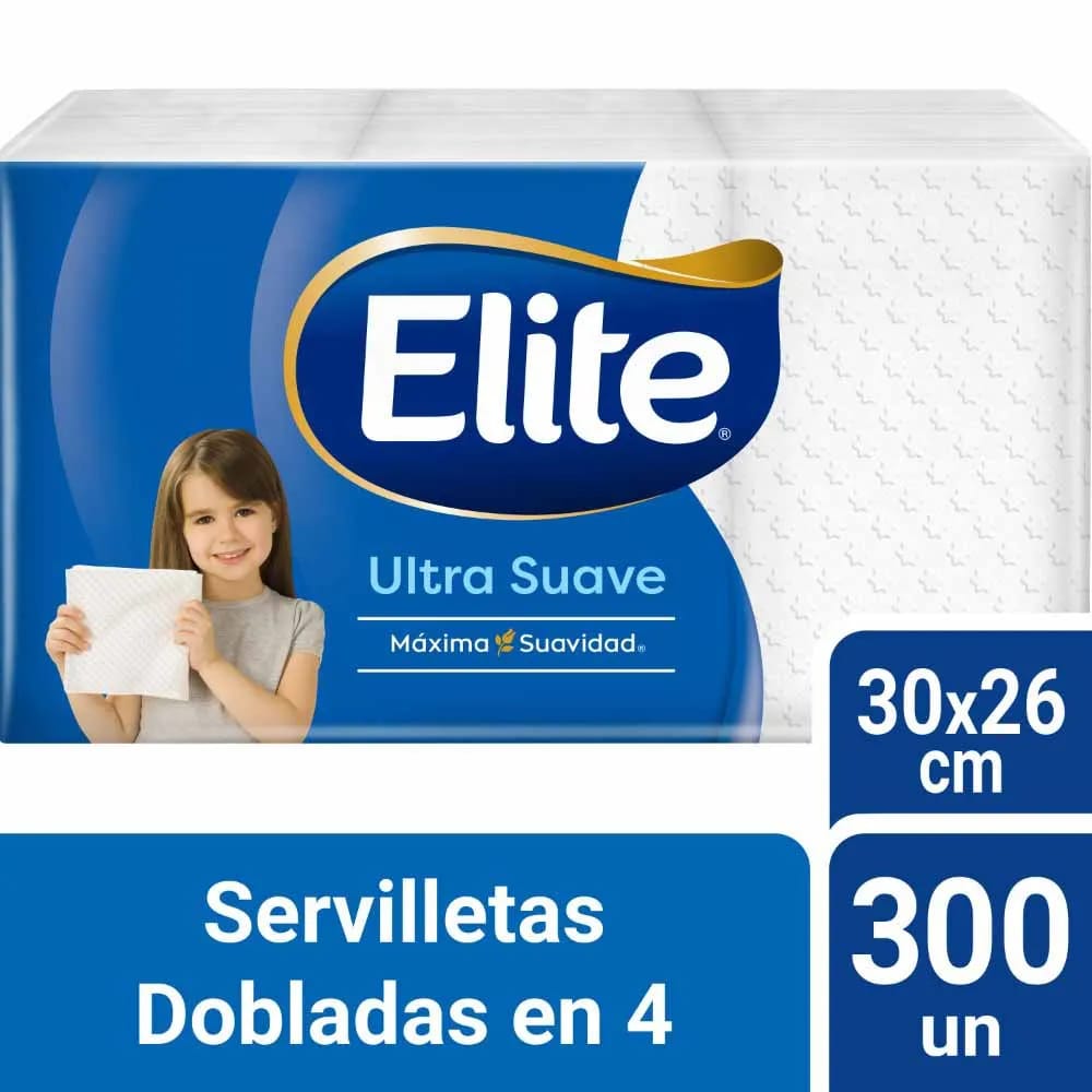 Servilletas de Papel ELITE Dobladas en 4 Paquete 300un