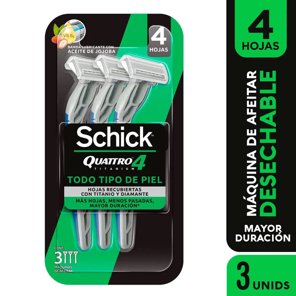 Máquina de Afeitar SCHICK Quattro Titanium 4 Paquete 3un