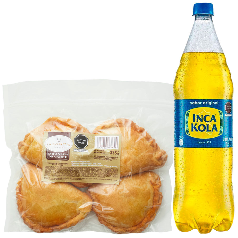 Pack Empanada de Carne Paquete 4un + Gaseosa INCA KOLA Botella 1.5L
