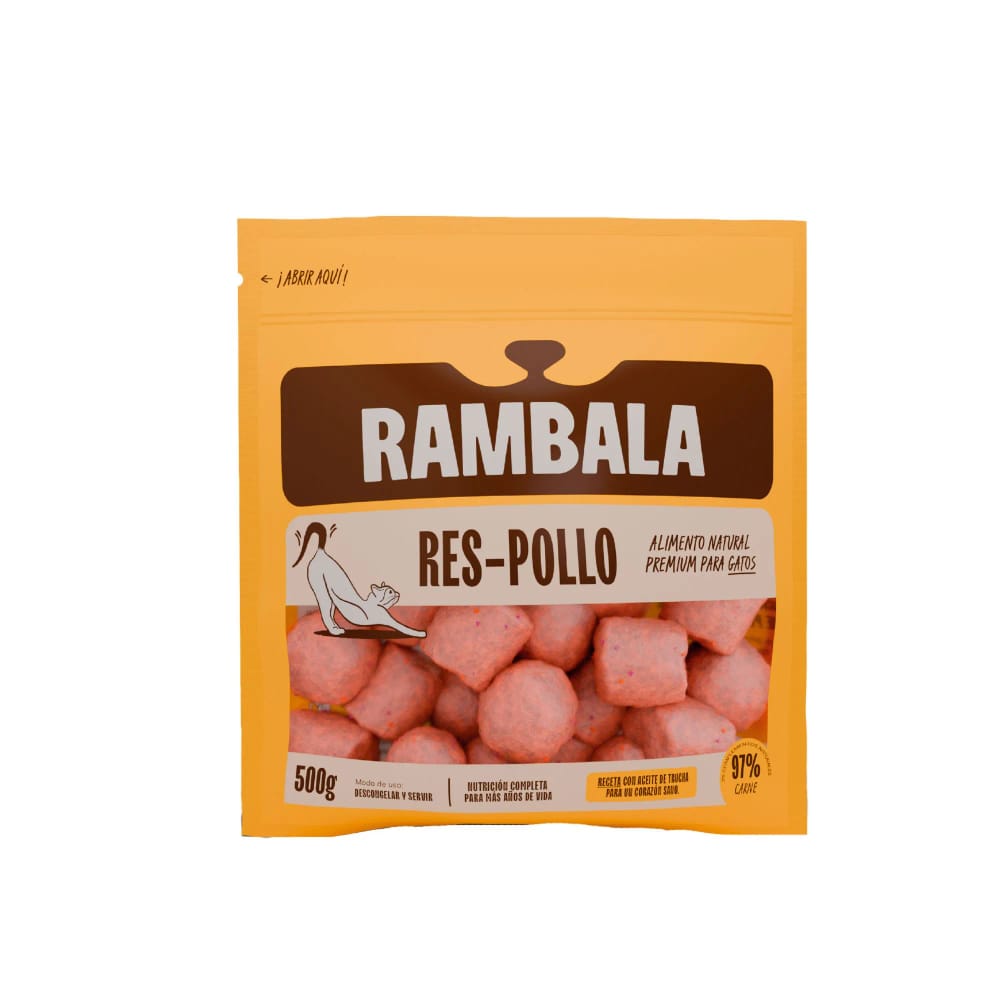 Alimento para Gato RAMBALA Sabor Res y Pollo Doypack 500g