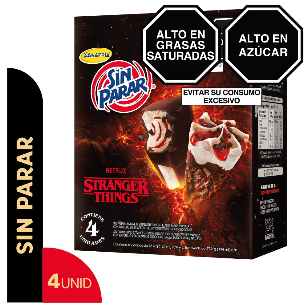 Helado D’ONOFRIO Sin Parar Stranger Things Cono + Sandwich Caja 4un