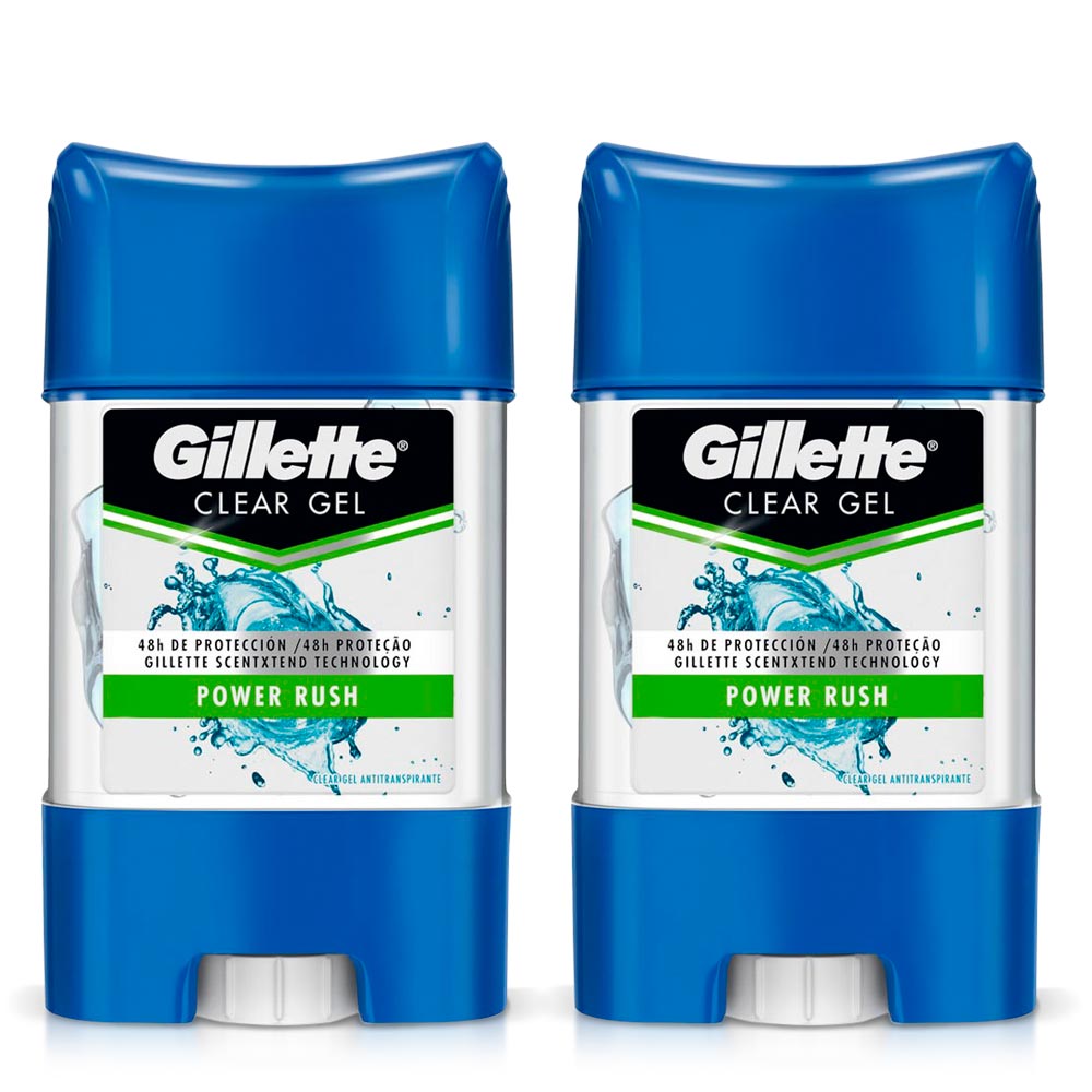 Pack Desodorante Clear Gel Antitranspirante GILLETTE Power Rush Frasco 82g Paquete 2un