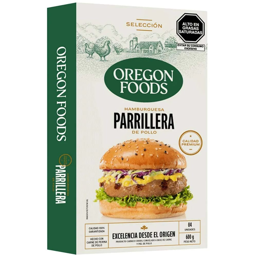 Hamburguesa OREGON FOOD'S Parrillera de Pollo Caja 4un