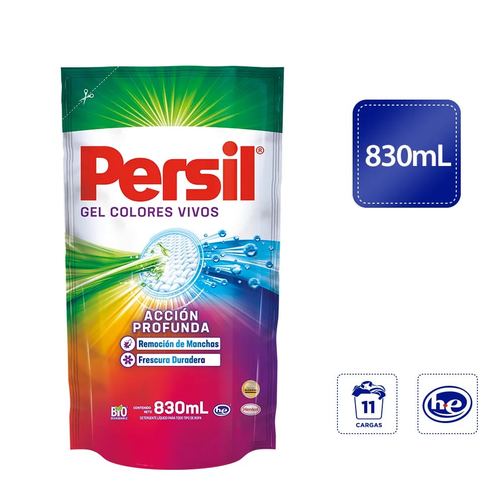 Detergente Líquido PERSIL Colores Vivos Acción Profunda Doypack 830ml