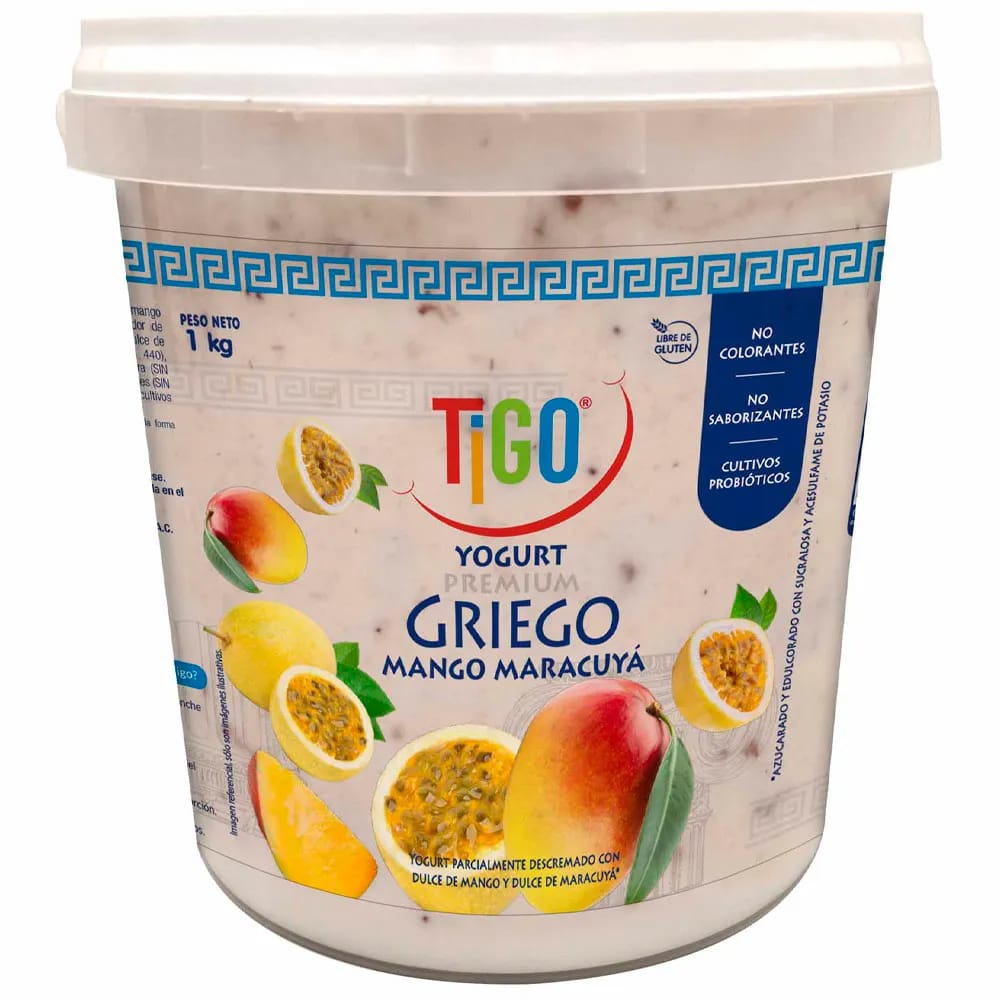 Yogurt Griego TIGO Parcialmente Descremado Sabor Mango y Maracuyá Pote 1Kg