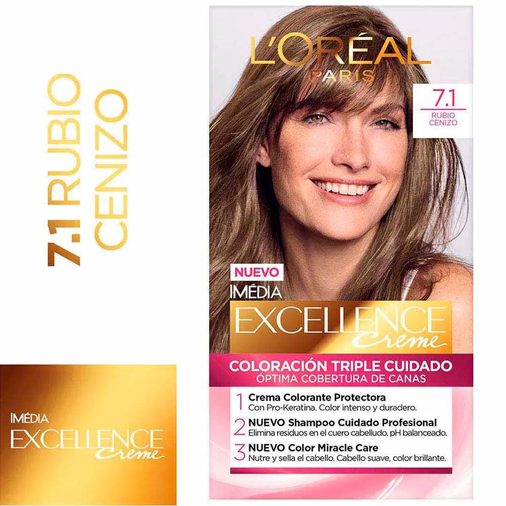 Tinte para Cabello EXCELLENCE 7.1 Rubio Cenizo Caja 1un