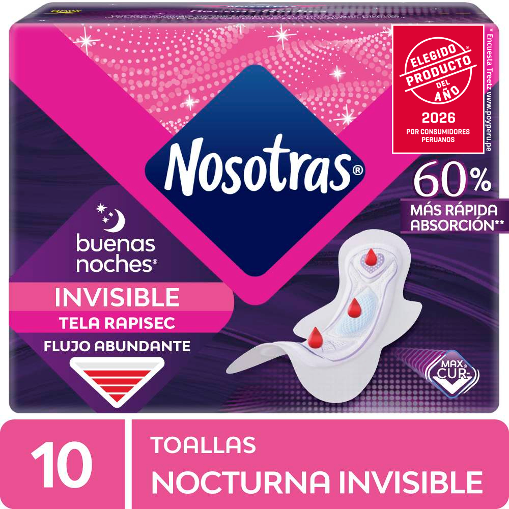Toalla Higiénica NOSOTRAS Buenas Noches Invisible Rapigel Paquete10un