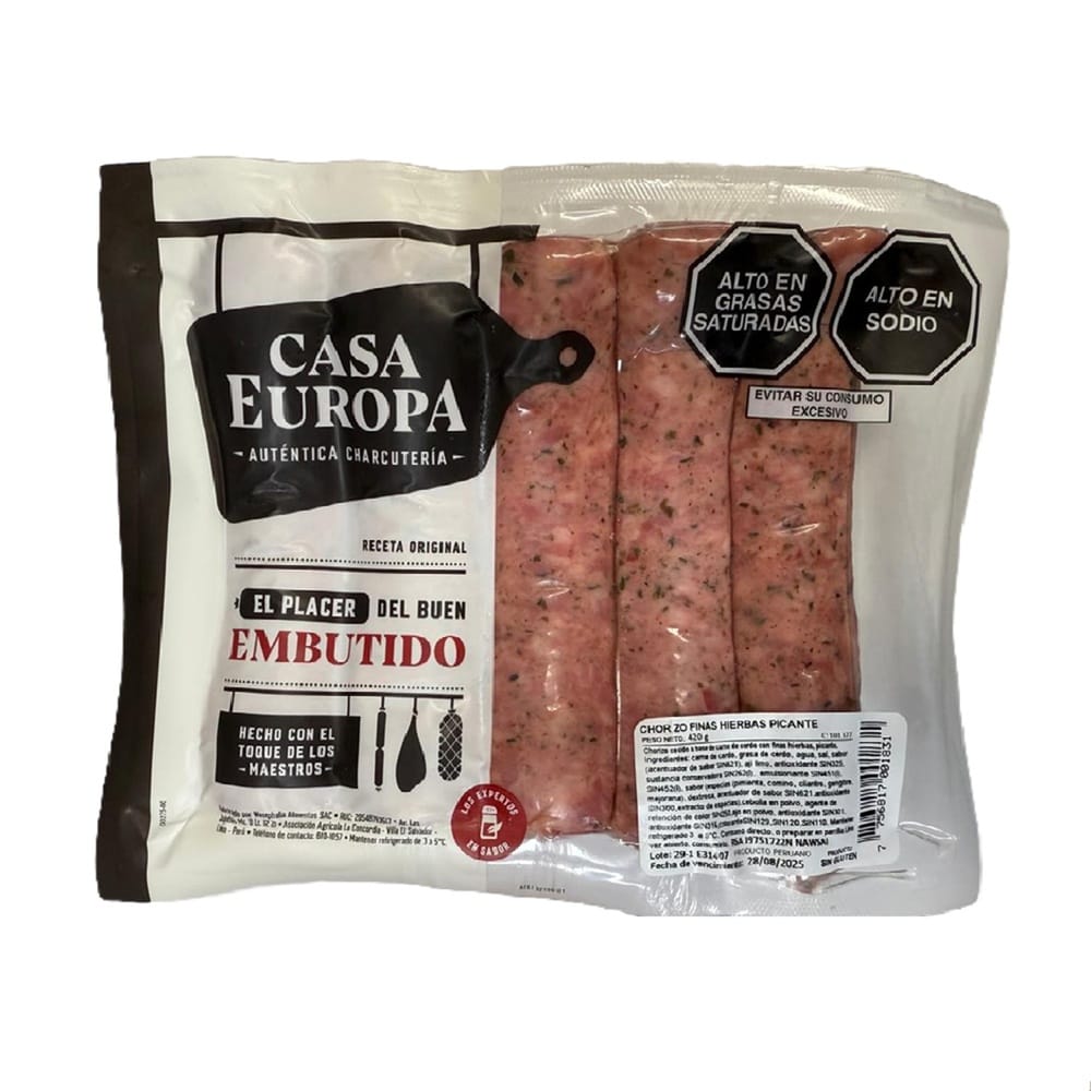 Chorizo Finas Hierbas Picantes CASA EUROPA Paquete 420g