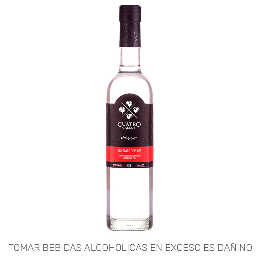 Pisco CUATRO GALLOS Puro Acholado Botella 700ml