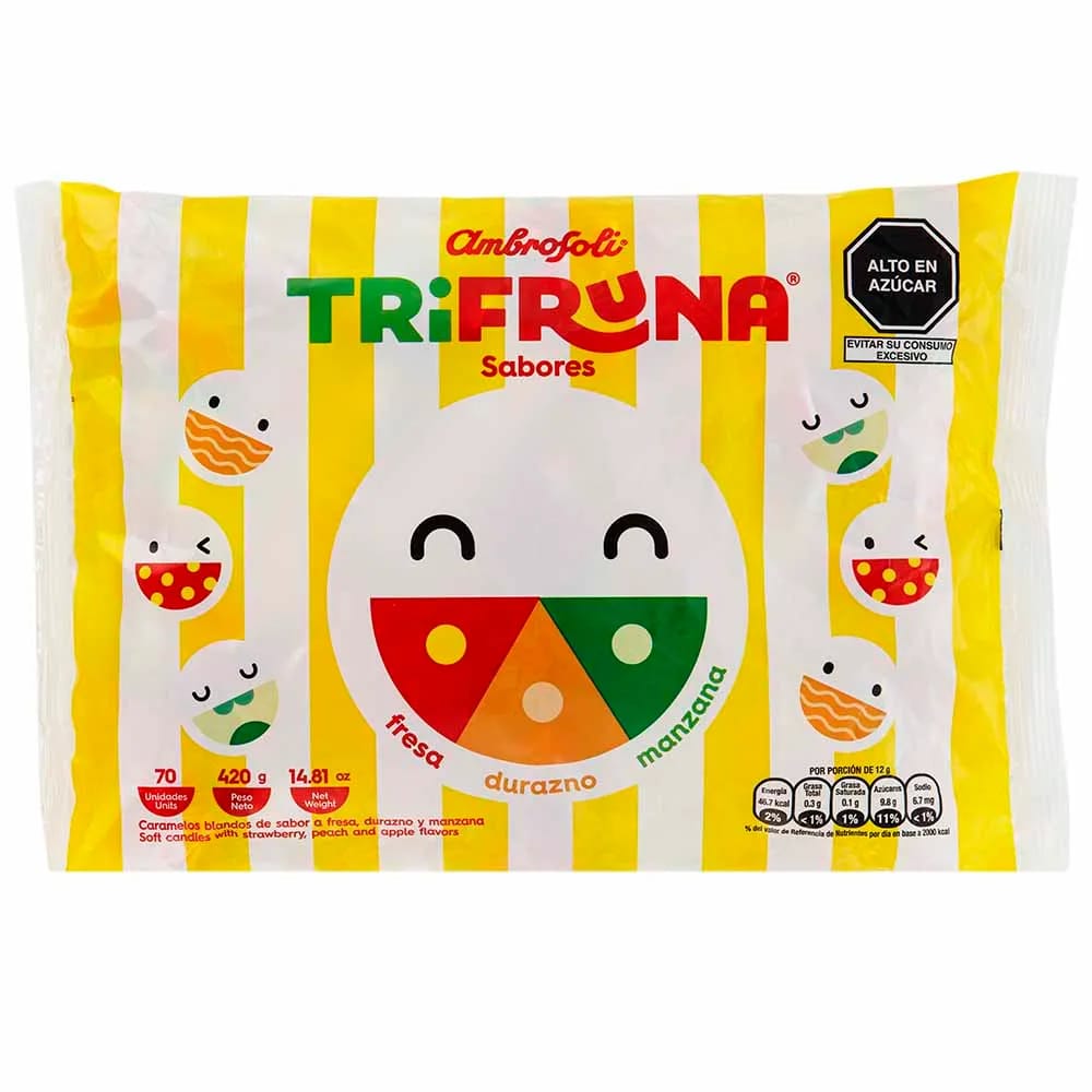 Caramelos Masticables AMBROSOLI Trifruna Manzana Fresa y Durazno Bolsa 420g