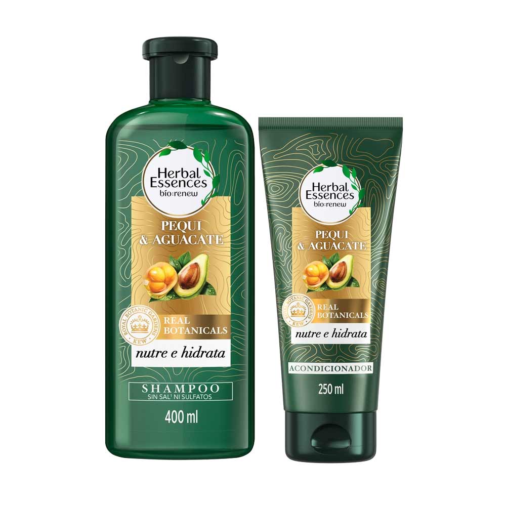 Pack Herbal Essences Bio:Renew Pequi & Aguacate Nutre e Hidrata Shampoo 400ml + Acondicionador 250ml