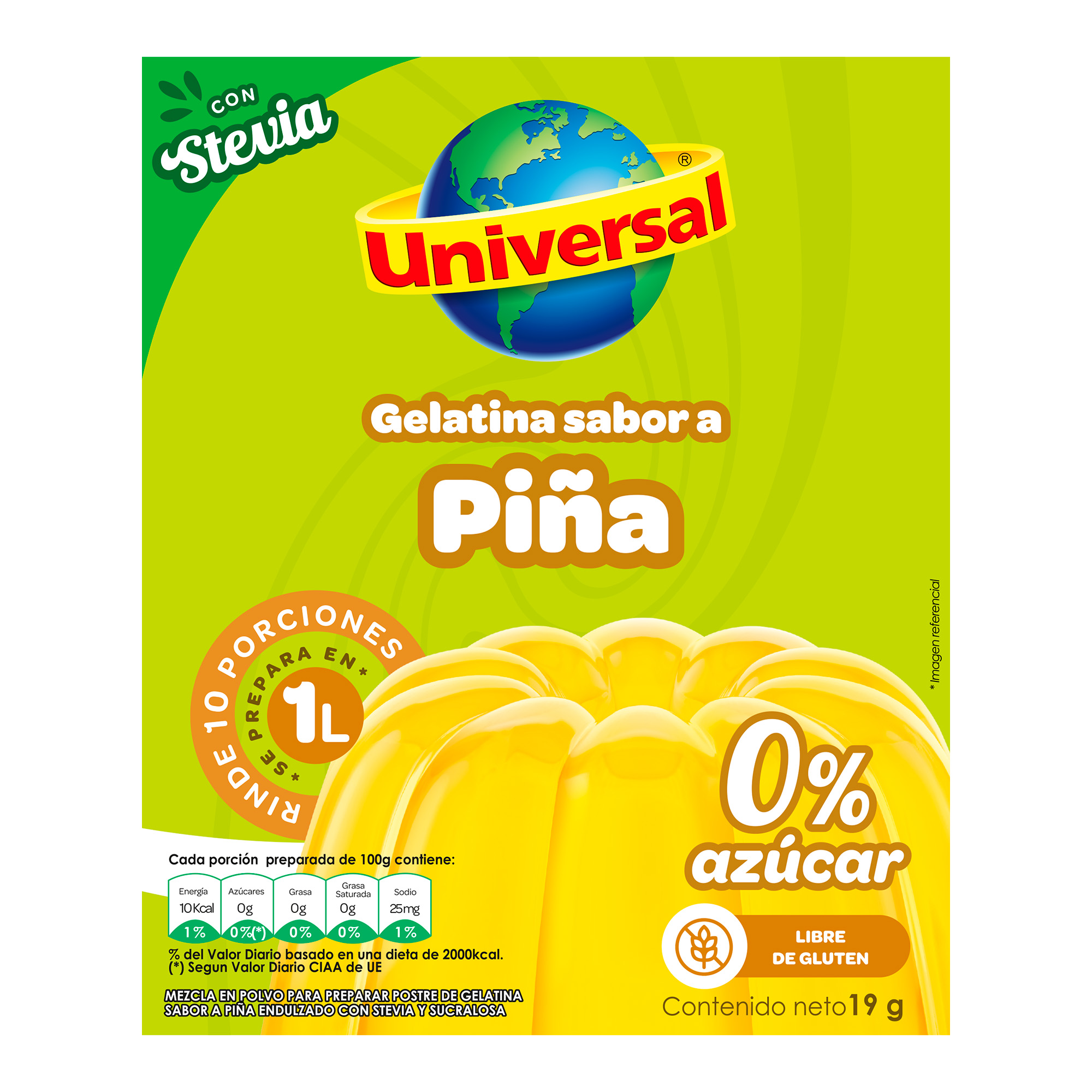 Gelatina Piña UNIVERSAL 0% Azúcar Stevia Caja 19g