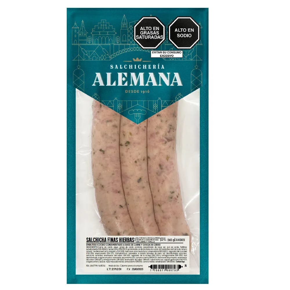 Salchicha Finas Hierbas SALCHICHERÍA ALEMANA Paquete 240g