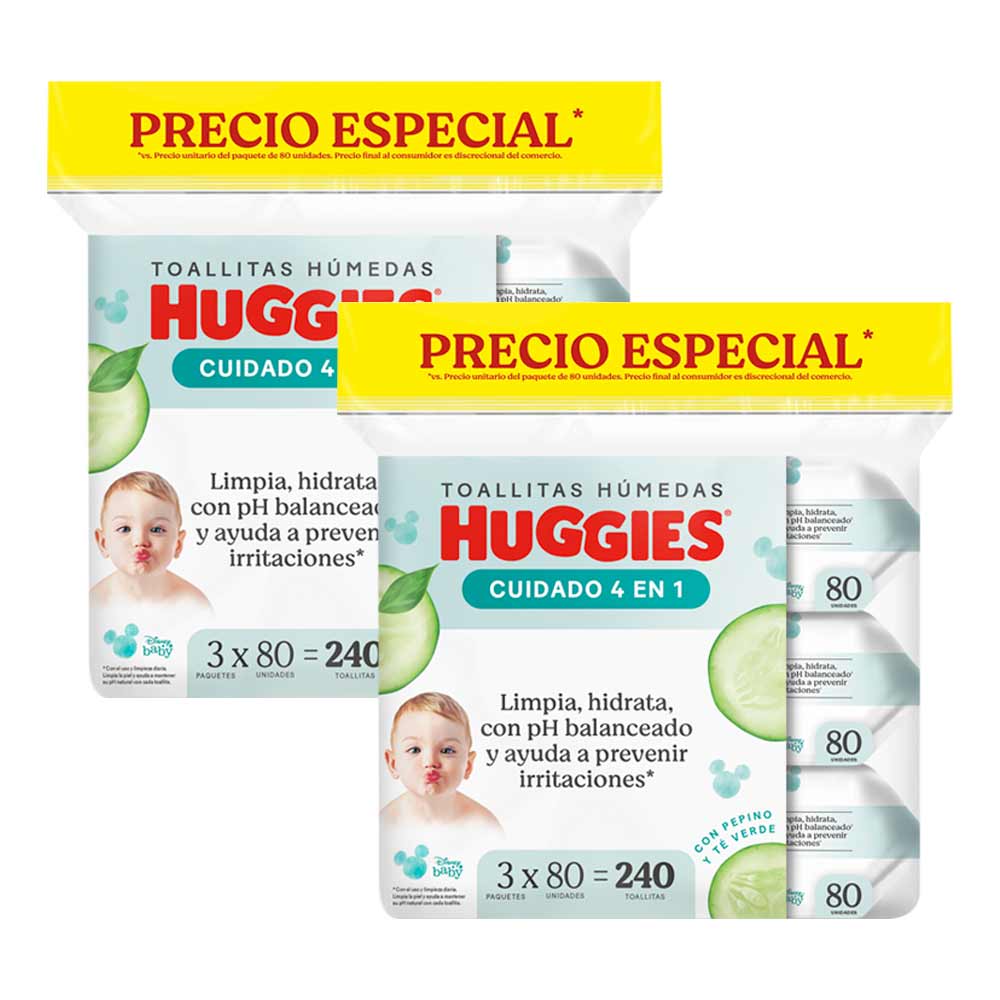 Pack Toallitas Humedas HUGGIES One & Done 3 Paquetes de 80un x 2un