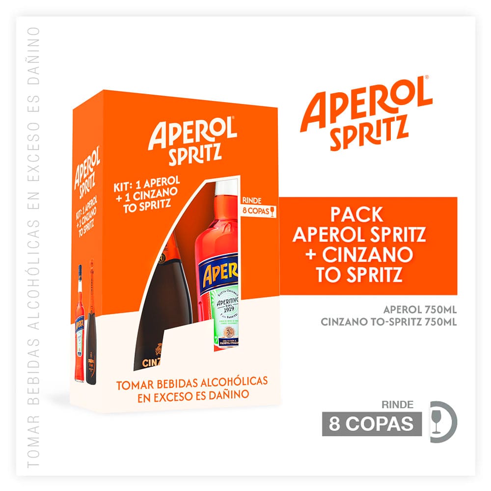 Pack Licor APEROL Botella 750ml + Espumante CINZANO Pro-Spritz Botella 750ml