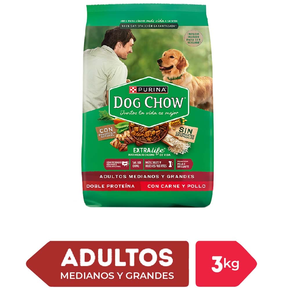 Alimento para Perro DOG CHOW Adulto Medianos y Grandes Sabor Carne y Pollo Bolsa 3Kg
