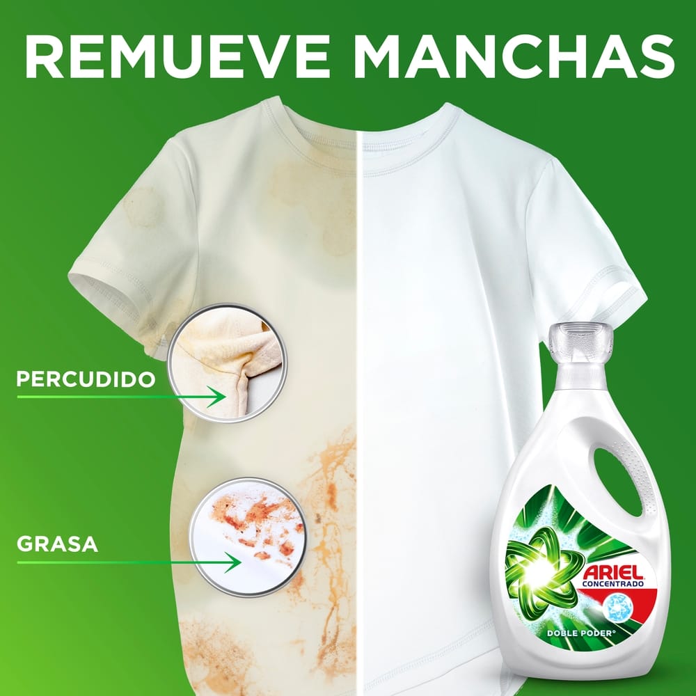 Detergente Líquido ARIEL Doble Poder Concentrado para Ropa Blanca y de Color Botella 800ml