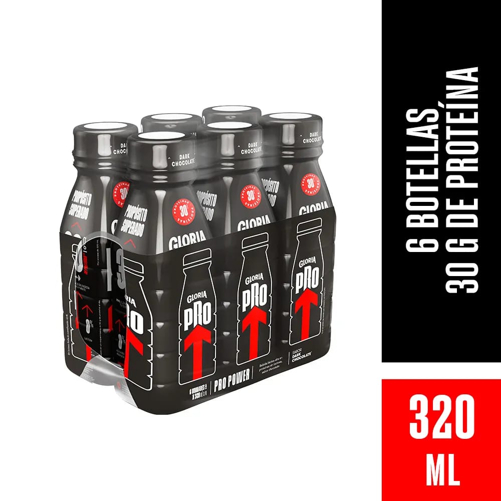 Bebida Láctea GLORIA Pro Power Dark Choco Botella 320ml Paquete 6un