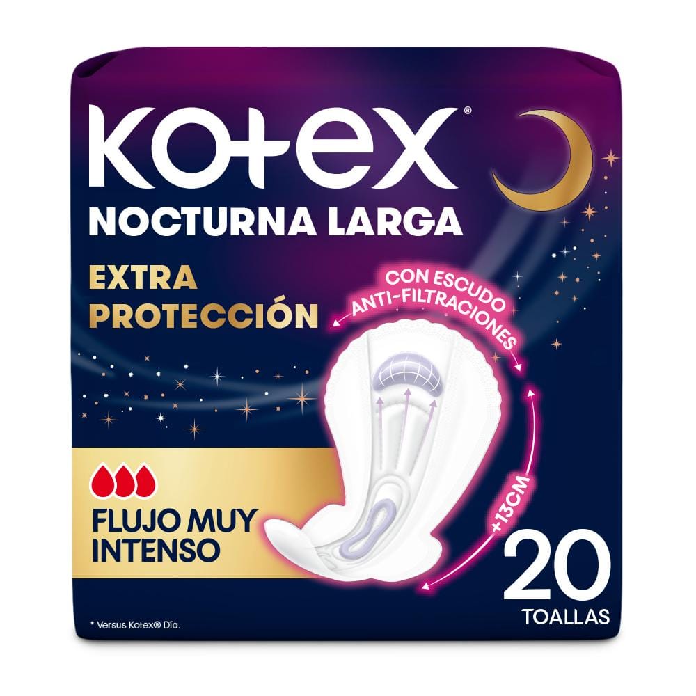 Toallas Nocturnas Largas KOTEX Extra Protección Paquete 20un