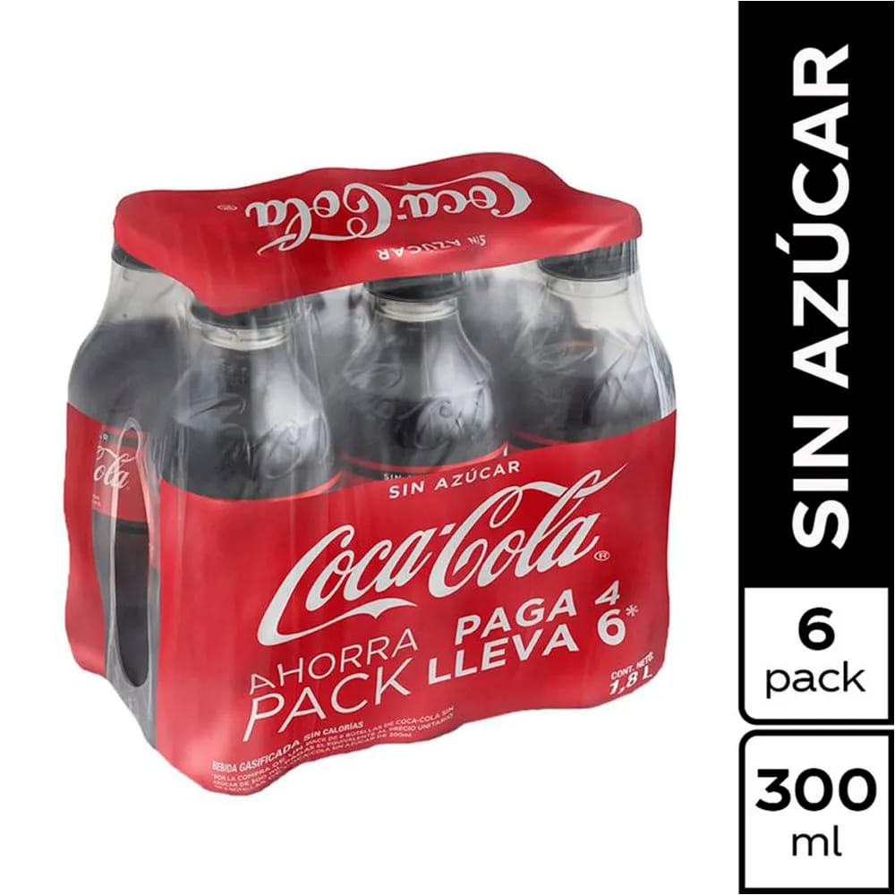 Gaseosa COCA COLA sin Azúcar Botella 300ml Paquete 6un