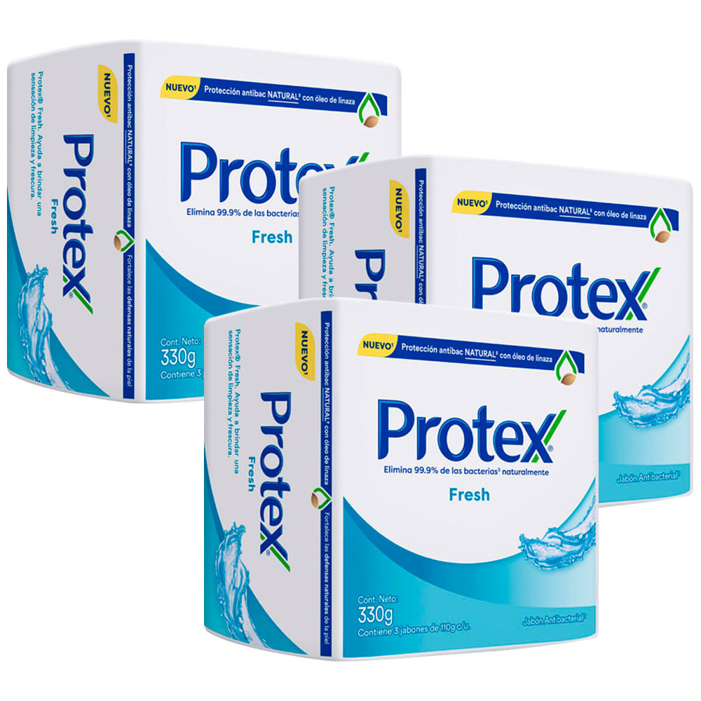 Pack Jabón Antibacterial PROTEX Fresh Barra 110g Paquete 3un x 3un