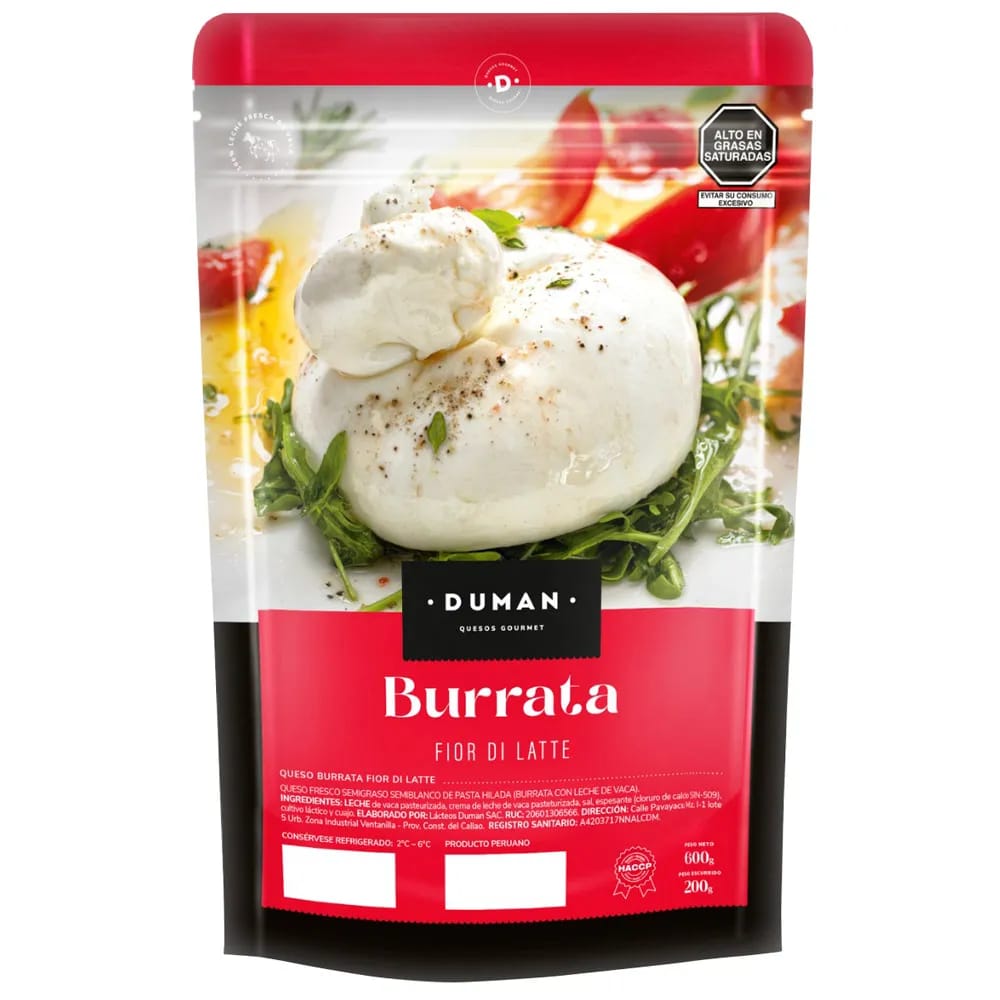 Queso Burrata DUMAN Fior Di Latte Paquete 200g