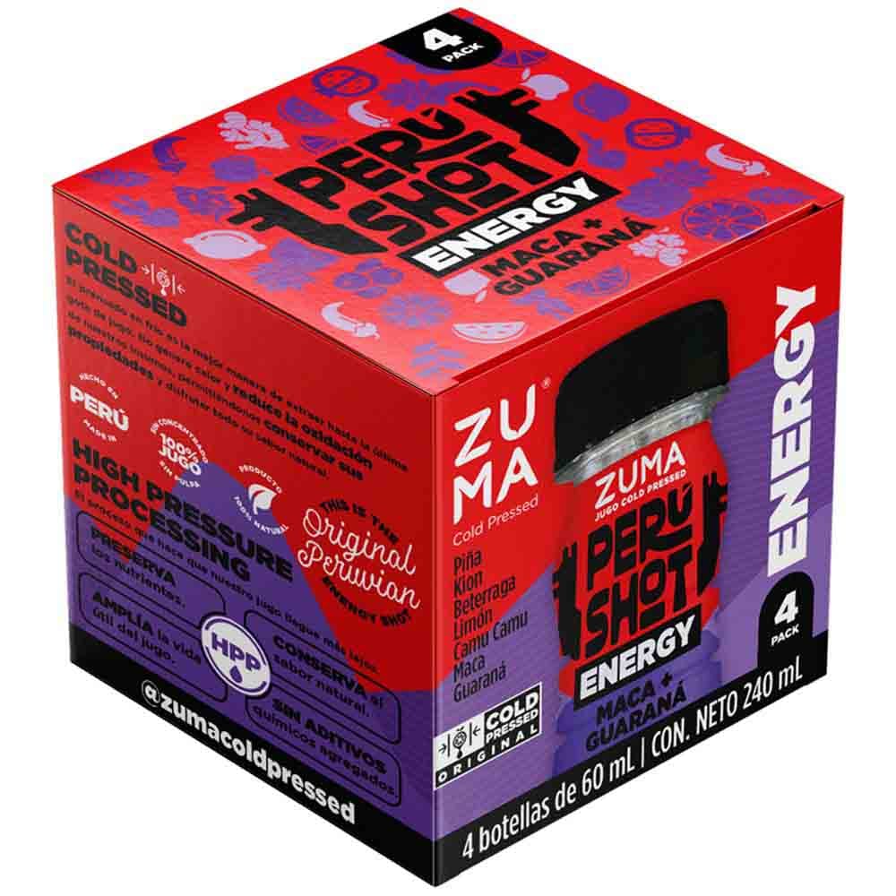 Jugo Cold Pressed Perú Shot Energy ZUMA Pack 4 Botella 60ml