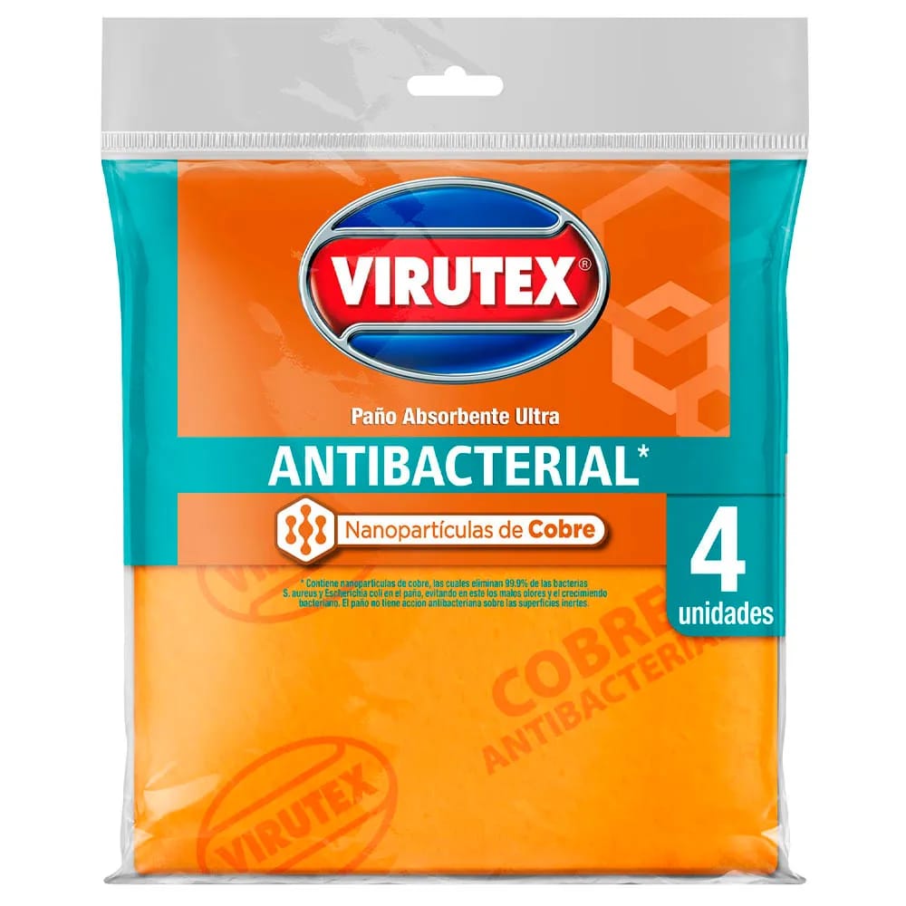 Paño Antibacterial Ultra VIRUTEX Nanopartículas de Cobre Pack 4un