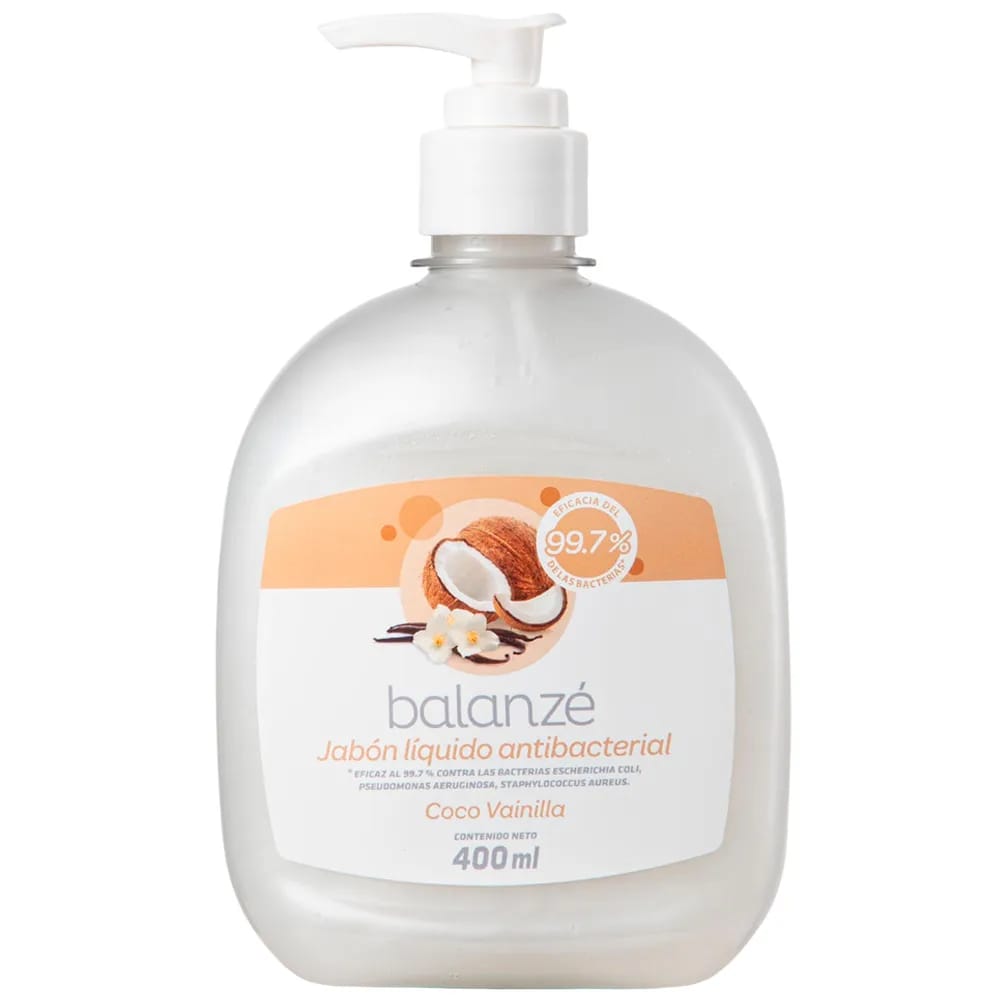 Jabón Líquido Antibacterial BALANZÉ Coco Vainilla Frasco 400ml