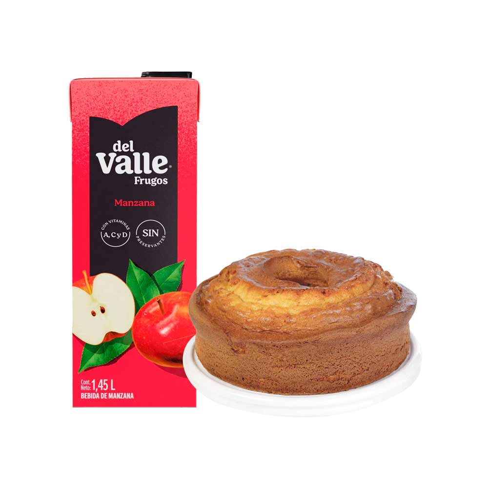 Pack Keke Redondo de Vainilla 1un + Bebida FRUGOS Sabor a Manzana Caja 1.45L