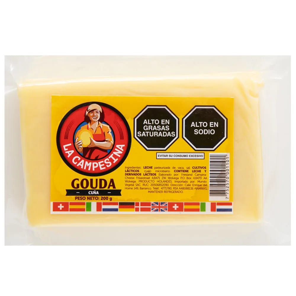 Queso Gouda LA CAMPESINA en Bloque Paquete 200g