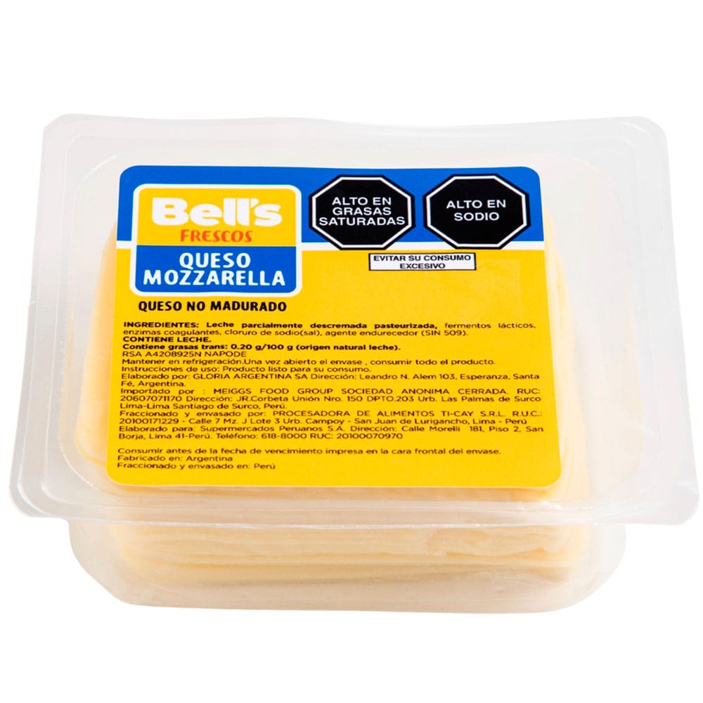 Queso Mozzarella en Tajadas BELL'S Paquete 150g