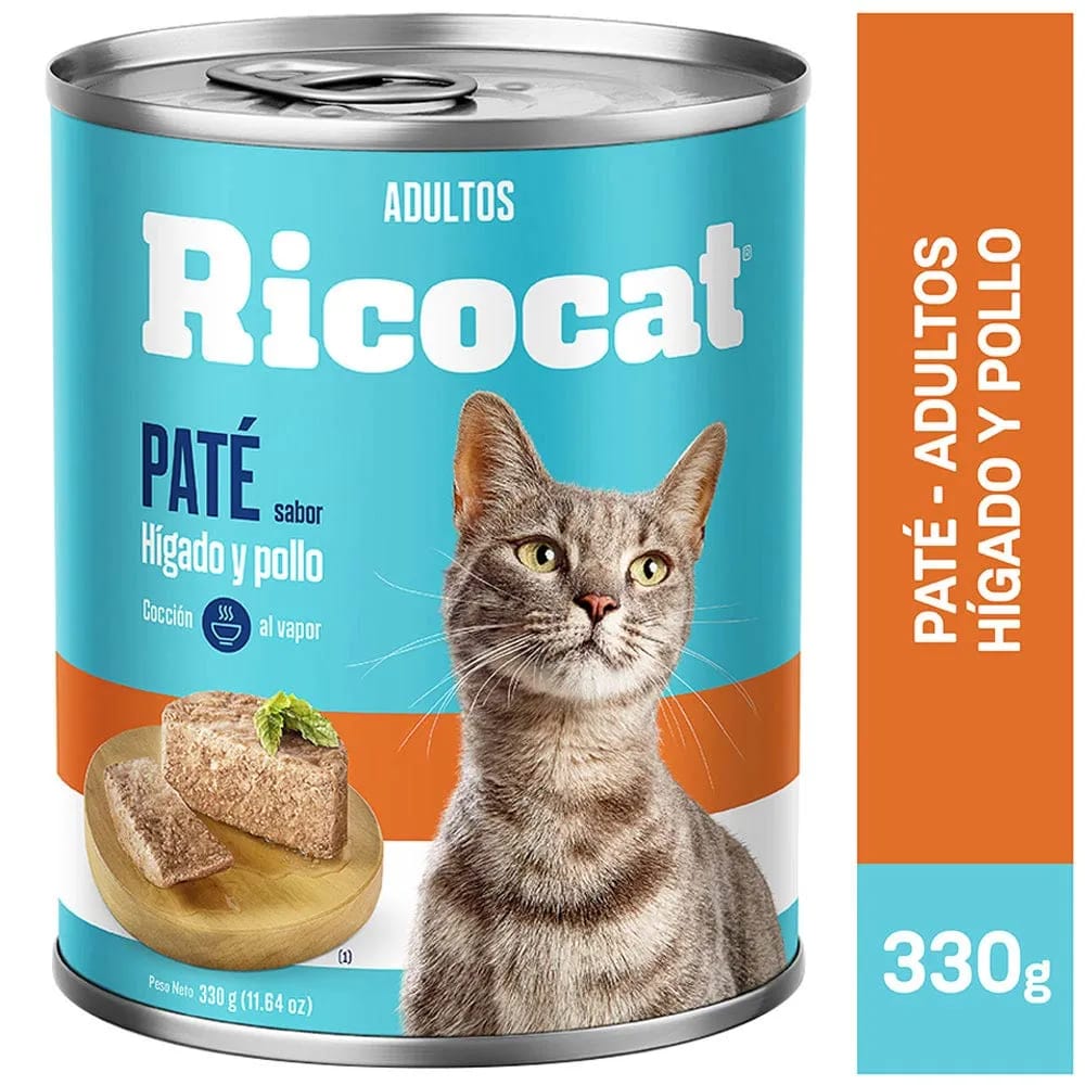 Alimento Húmedo para Gato RICOCAT Adulto Sabor Hígado y Pollo Lata 330g