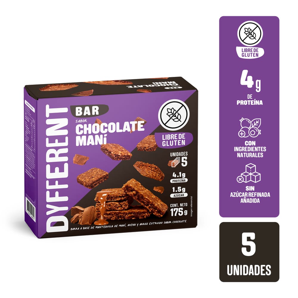 Cereal en Barra DYFFERENT Chocolate con Maní Caja 175g