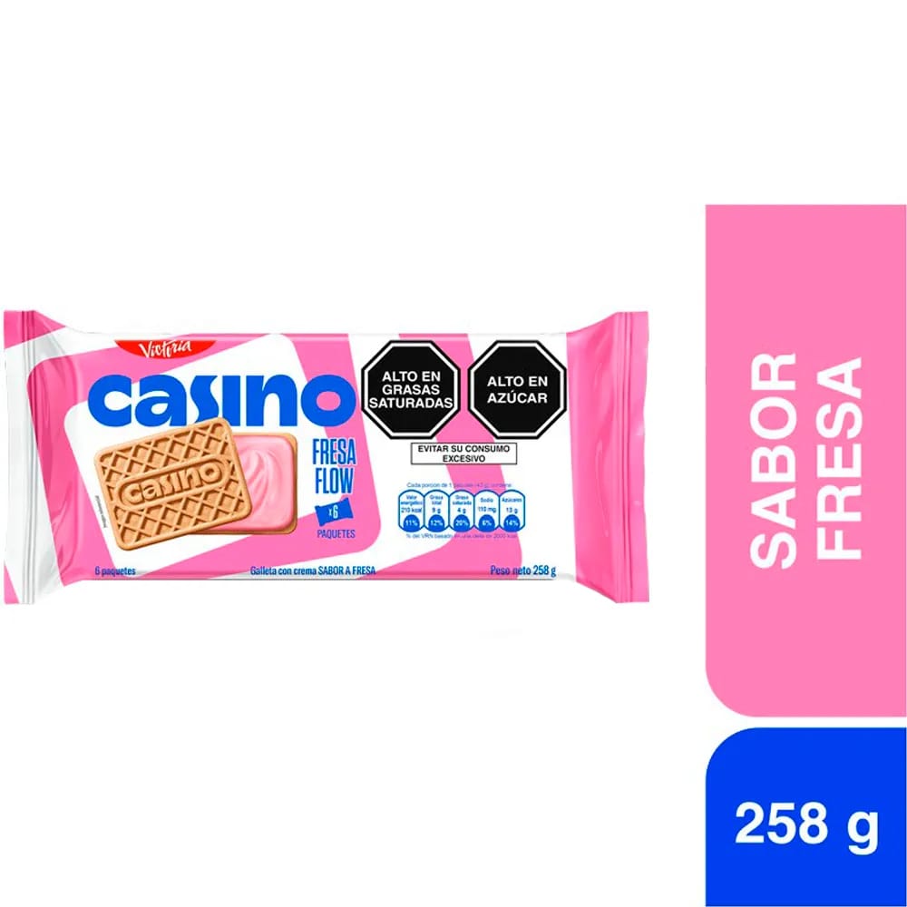 Galleta CASINO Sabor Fresa Bolsa 43g Paquete 6un