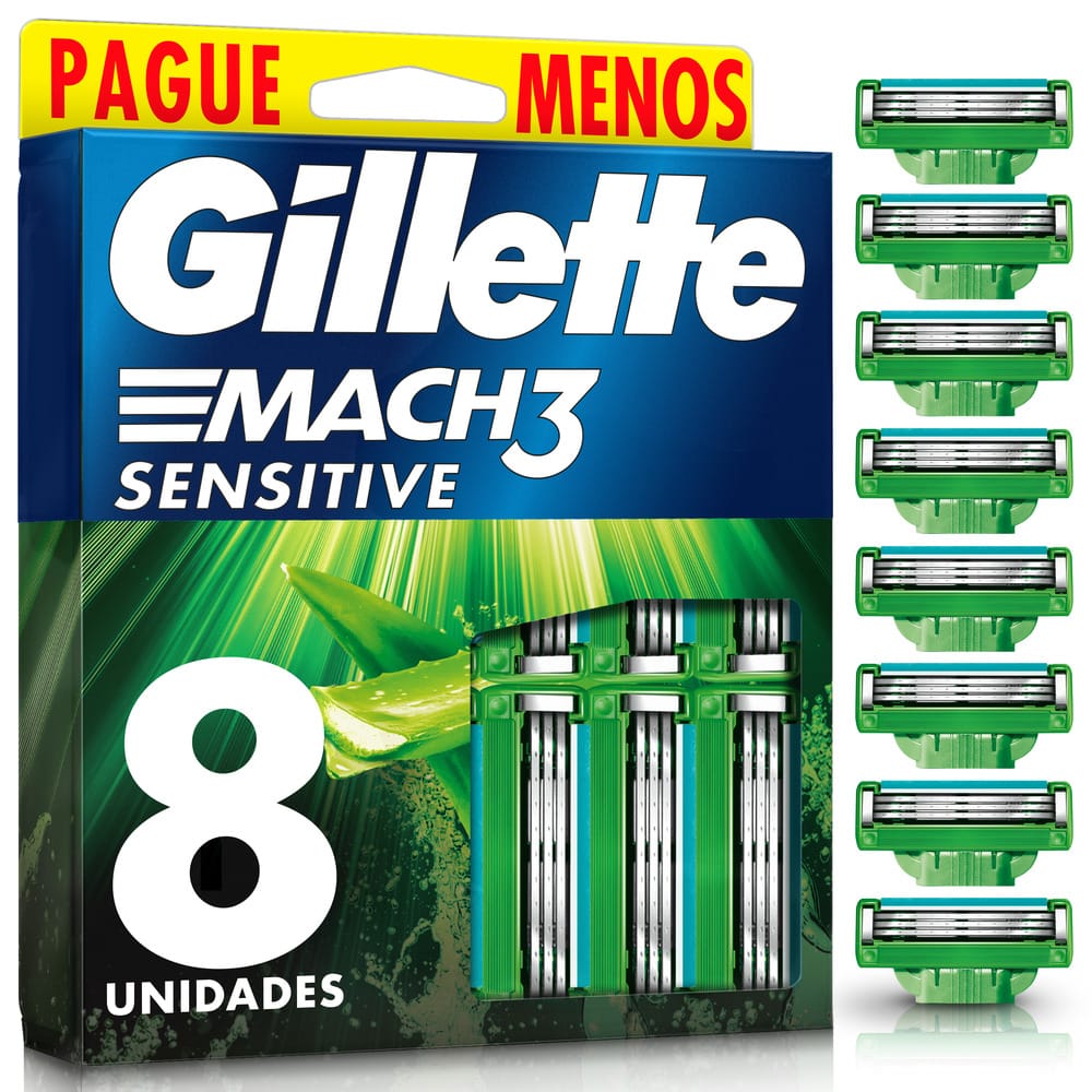 Repuestos para Máquina de Afeitar GILLETTE Mach3 Sensitive Paquete 8un